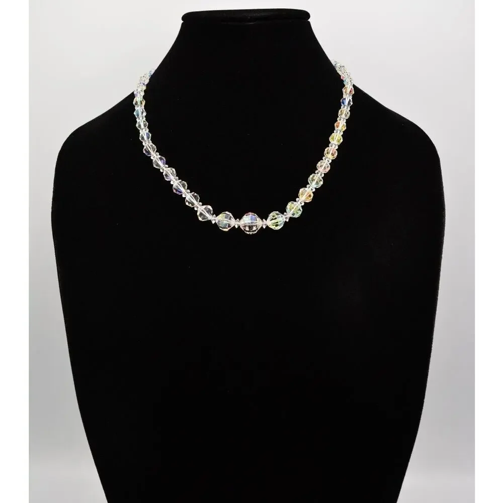 Laguna Vintage Crystal Necklace AB Aurora Borealis Beaded Sparkling Signed BinM